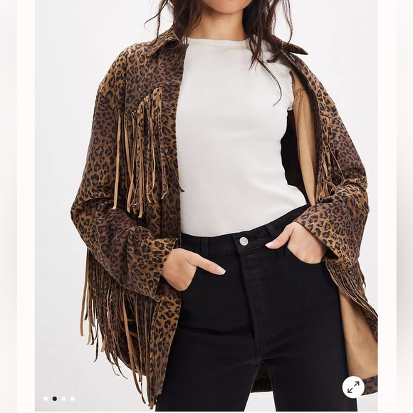 Free people we the free Leopard Print Fringe out vegan suede Jacket size XS - Picture 1 of 11